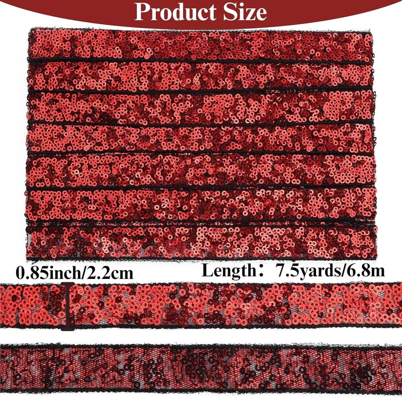 DHFLYDH Red Sequin Trim Sequin Ribbon 7.5 Yards Flat Glitter Trim for Sewing, Costumes, Wedding Decor, Fashion Crafting - Image 2